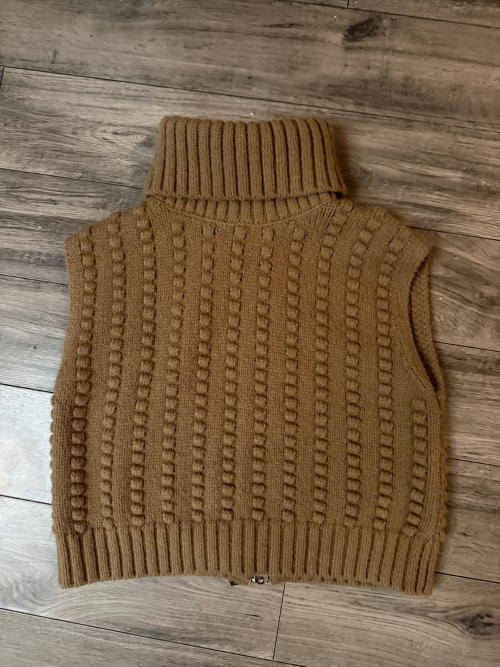 Zara Camel Sleeveless Turtleneck Cable Knit Vest
